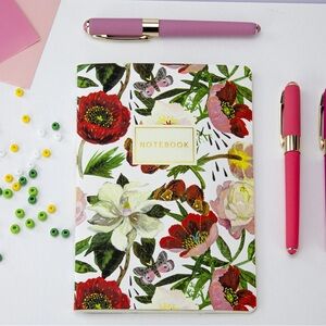Soft Touch Lined Notebook in gorgeous red florals with gold foil detail A5 Size